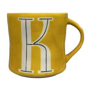 Anthropologie Monogram Letter "K" Hand Painted Yellow Ceramic Coffee/Tea